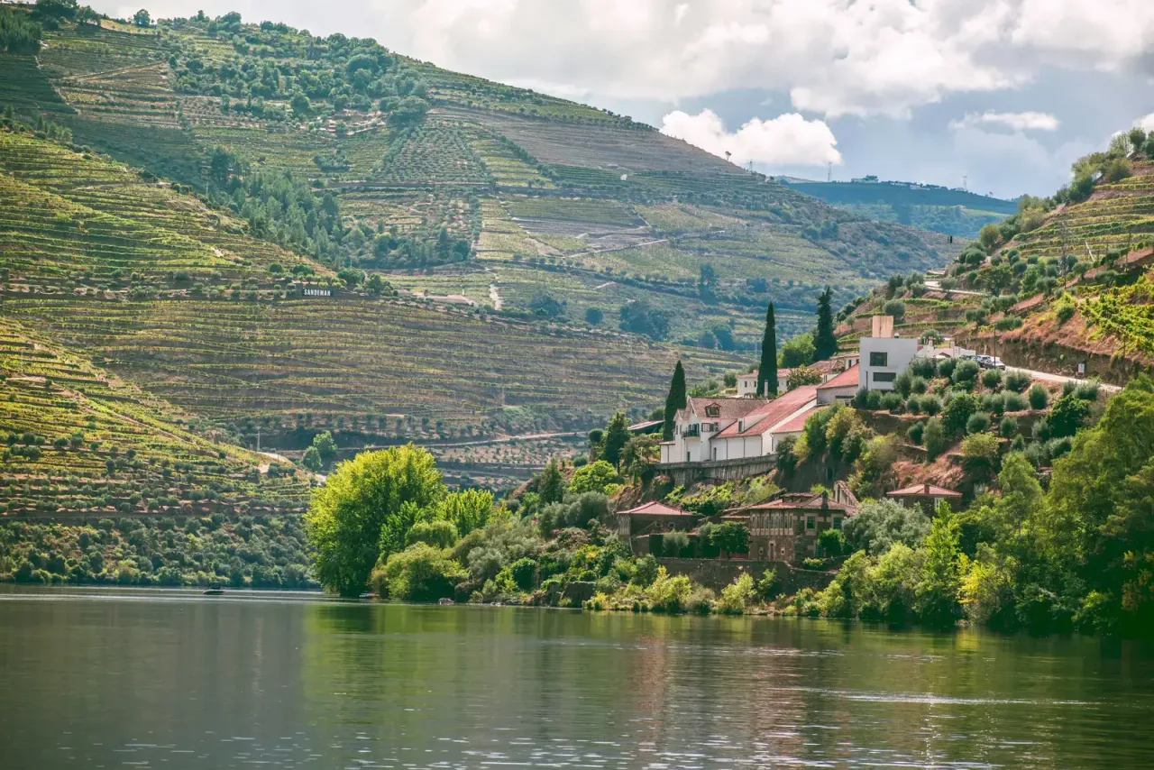 Wide Douro river valley with vineyards and quiet viewpoints at golden hour.